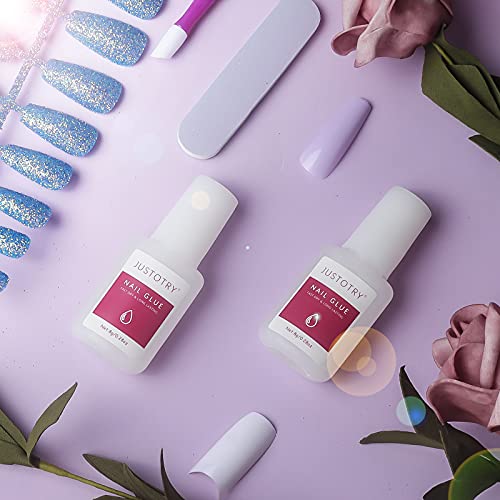 JUSTOTRY 2 Pcs Professional Nail Glue for Acrylic Nails and Press on Nails Long Lasting - Fast Bond & Super Strong Nail Glue for Acrylic Nails, Nail Glue for Broken Nail, False Nail Adhesive Glue