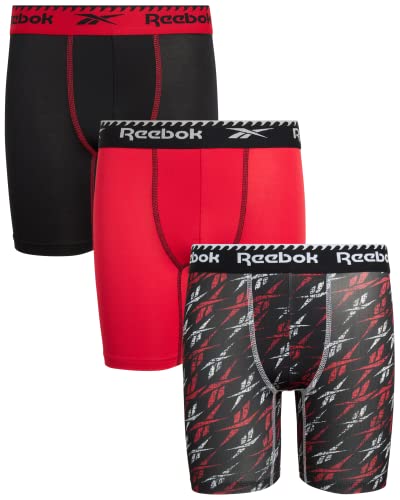 Reebok Boys Boxer Briefs - 3 Pack Performance Stretch Athletic Long Leg Underwear Boxers for Boys with Support Pouch (6-18)