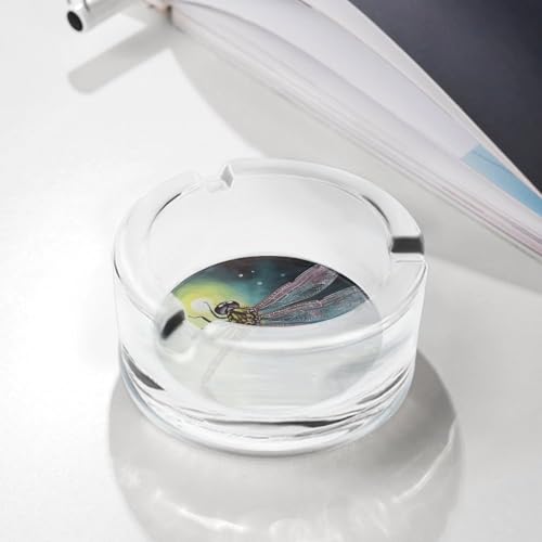 Cendrier rond en verre décoratif motif libellule : cadeau idéal pour la maison