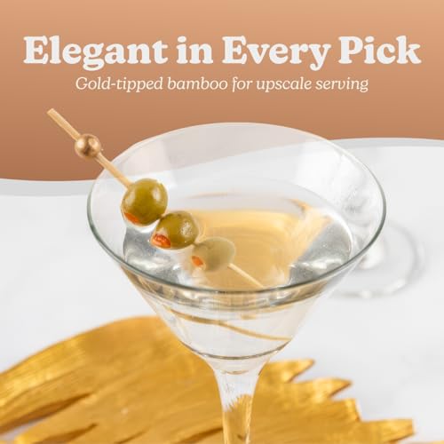Eco-friendly Gold Wooden Ball Food Picks (Pack of 100) - Sustainable Skewers And Bamboo Picks for Charcuterie, Appetizers, & Cocktail Picks For Parties, Casual Dining & More, 4.7" by BLUESKY - Image 2