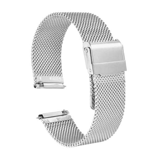 sourcing map 316L Stainless Steel Mesh Watch Band 21mm Quick Release Adjustable Metal Watch Strap for Men Women, Silver Tone