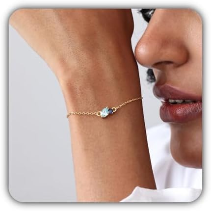Custom Double Birthstone Bracelet, Personalized Gold Bracelets fo...