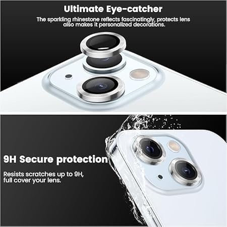 Image of for iphone 16 /16 Plus camera lens protector Tempered Glass Aluminum Alloy Ring with Camera Cover (Silver)