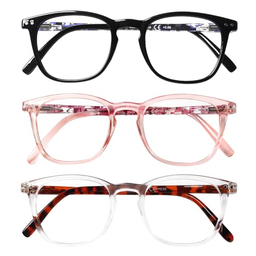 Image of Henotin 3-Pack Blue Light Blocking Reading Glasses,Spring Hinge Computer Readers for Men Women,Anti UV Ray Filter Eyeglasses (Mixed Color-2, 1.50, Diopters)
