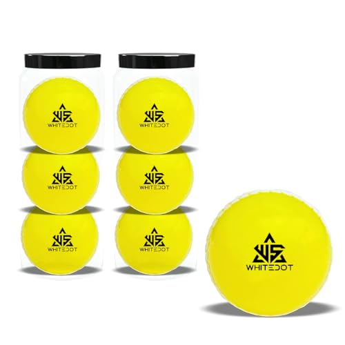 Image of Whitedot Synthetic Rubber Practice Cricket Ball /Wind Balls (90 GMS) for - Indoor & Outdoor Street & Beach Cricket (Pack of 6) (Yellow)