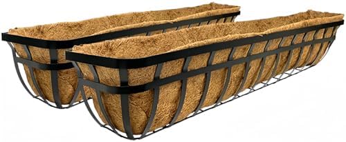 Corrugated Iron Planter Boxes That Will Transform Your Garden Aesthetics 6 Panacea 88559 Flat Iron Series Planter Boxes, Pack of 2 – 48" L Black Steel Deck & Wall Mount Planters with Coco Fiber Liners – Long Outdoor Window Box Style Railing Planters for Flowers & Herbs