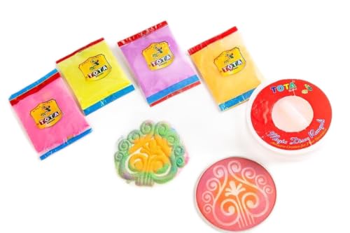 Image of TOTA Magic Rangoli Maker for Navratri Pongal Diwali Pooja Mandir Design Rangoli Powder Colours with 4 Assorted Rangoli Colour Powder, 1 Rangoli Stencil and 1 Magic Rangoli Maker