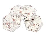 Set of 4 Photo Coasters for Drinks 4 Inch Hexagon Rose Gold Marble Pattern Waterproof Top Cork Backed Durable Finish Heat Transfer Decorative Coasters Home Kitchen Office Decor