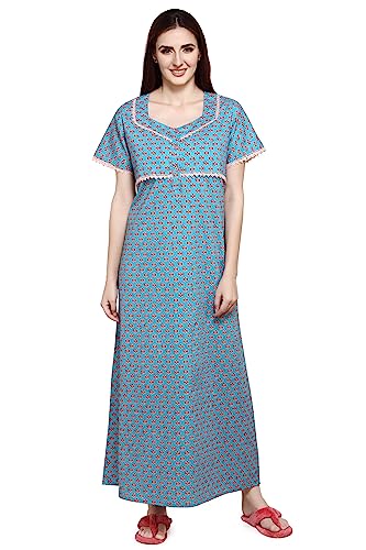 Image of Evolove Women's Cotton Long Maxi Maternity Feeding Night Gown with Pockets, Super Soft Comfortable (LNG-Feeding)