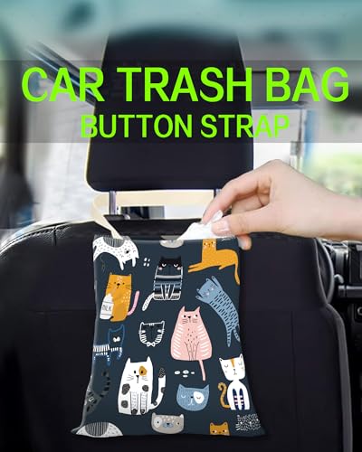 Image of Car Trash Can, Durable Hanging Car Trash Garbage Bag, Cute Automotive Garbage Cans Organizer, Cute Cartoon Blue Cats