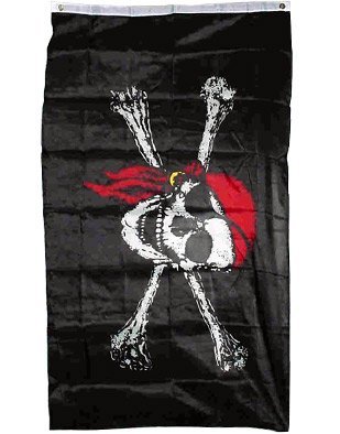 pirate flag with skull + bones and red scarf - - - 4x6 ft - - - red bandanna
