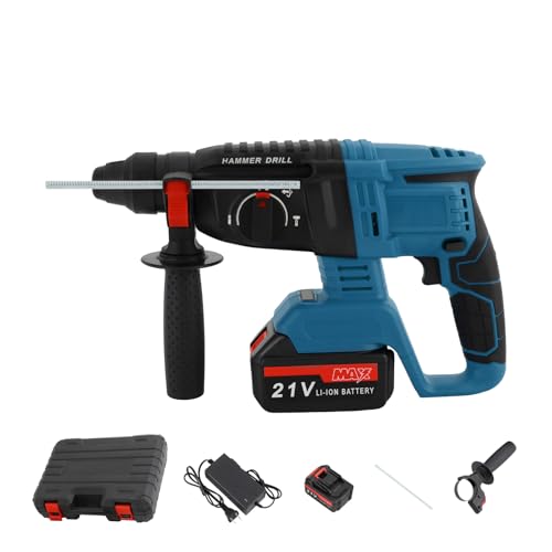 PERFERATE 26mm/1" Brushless Rotary Hammer Drill 21V Cordless Hammer Drill with Safety Clutch, 2.0J 4 Functions, Hammer, Drill, Chiseling 3 in 1 Power Tool for Wood, Concrete, Metal (Blue)