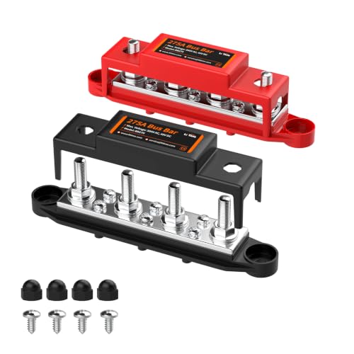 Image of LiTime 275A Bus Bar, 4 x5 /16''(M8) Studs, 6 x #8(M4) Screws, Red and Black