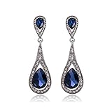 PLMM Collection Gorgeous Austrian Crystal Teardrop Dangle Earrings Vintage Classic Droplet Wedding Prom Bridal Gift Blue