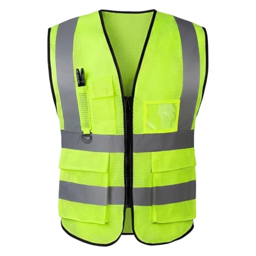 Image of High Visibility Safety Vest with Reflective Strips & Pockets | High Visibility | 360 Reflective Strips | 5 Pockets | Zipper Front | Lightweight Polyester | ANSI /ISEA 107 Class 2 Type R
