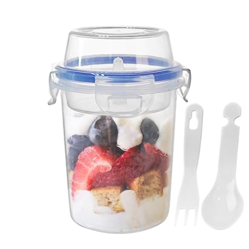Fmzrbnih Tazas para yogurt semifrío: recipientes para yogurt semifrío, tarros para preparación de comidas | Contenedores de avena nocturna a prueba de fugas con cuchara y tenedor, taza de cereal