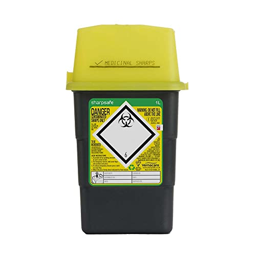 Sharpsafe 1 Litre 5th Generation Yellow /Grey -Sharps Bin Clinical Waste Disposal
