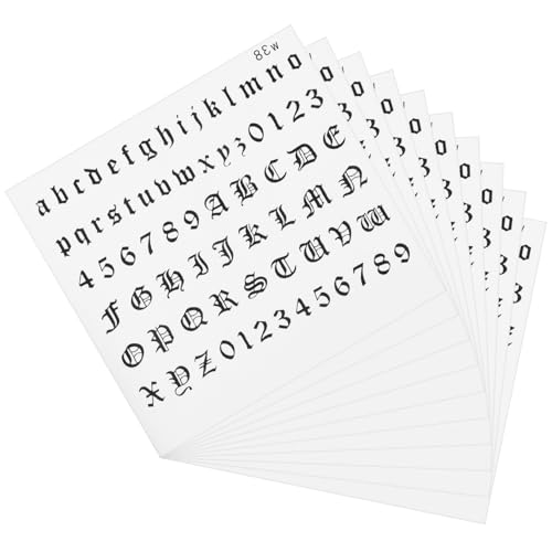 LXUEJIE 10 Sheets Letter Temporary Tattoos, Gothic Alphabet Tattoos Numbers Fake Finger Stickers, Customizable Fake Letters, Dates for Hand, Neck, Knuckles & Arm, Realistic Long-Lasting Black Ink