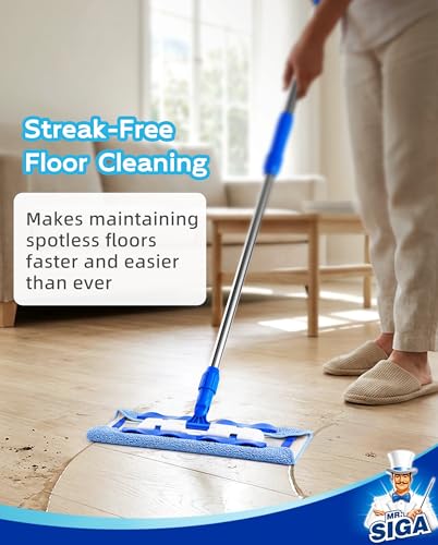 MR.SIGA Professional Microfiber Mop for Hardwood, Laminate, Tile Floor Cleaning, Stainless Steel Telescopic Handle - 3 Reusable Flat Mop Refills and 1 Dirt Removal Scrubber Included - Image 5