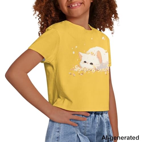 Image of Cute Crop Tops for Girls Short Sleeve Summer T Shirts Fashion Graphic Tees Crew Neck Pullover Tee 5-14 Years