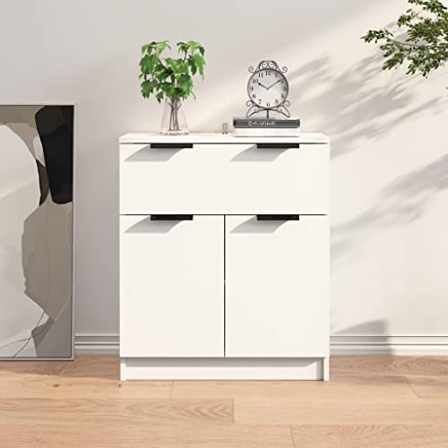 homiuse Buffet 60x30x70cm Crédences Élégance Exquise Armoire Console Dotée d'un Tiroir et de Deux Portes Meuble de Rangement Salon Vaisseliers pour Cuisine Blanc Bois d'ingénierie