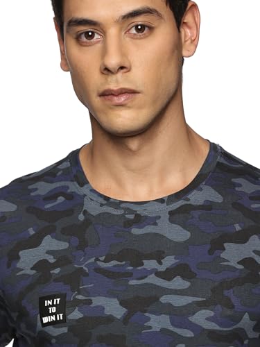 Image of DOMIN8 Men's Regular Fit T-Shirt (DOM8-AW-M-TS-21-BE-M Blue Printed Camouflage