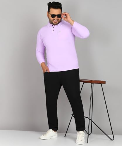 Image of INKKR Plus Size Men's Solid Polo Neck Full Sleeve T-Shirts