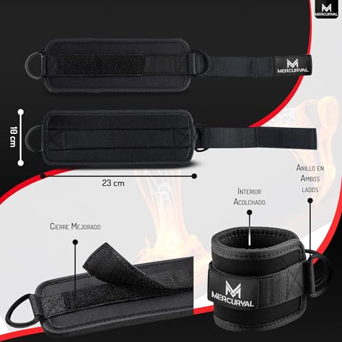 MERCURYAL Pack 2 Tobilleras Poleas Gym - Tobillera para Polea Acolchada para Mujeres y Hombres - Correa Tobillos Gym para Máquina de Cable Fitness y Gimnasio (Negro) - imagen 4