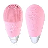 Facial Cleansing Brush, Rechargeable Silicone Face Scrubber with 5 Cleansing Modes, Portable Vibrating Exfoliator Scrubber for Deep Cleaning, Waterproof Face Brush for Women(Pink)