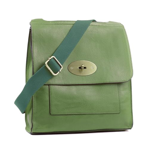 AOSSTA Women's Cross-Body Bags Leather Large/Medium Cross Body Messenger Bag Shoulder Bag (Green, L)