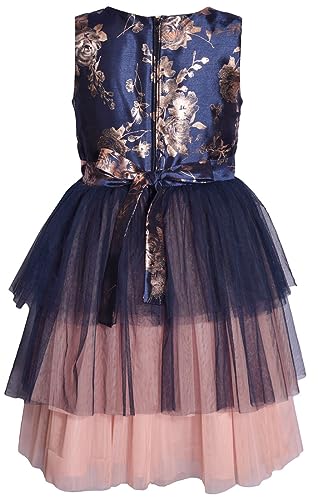 Bonnie Jean Girls 4-16 Navy Pink Foiled Shantung Tiered Mesh Dress2