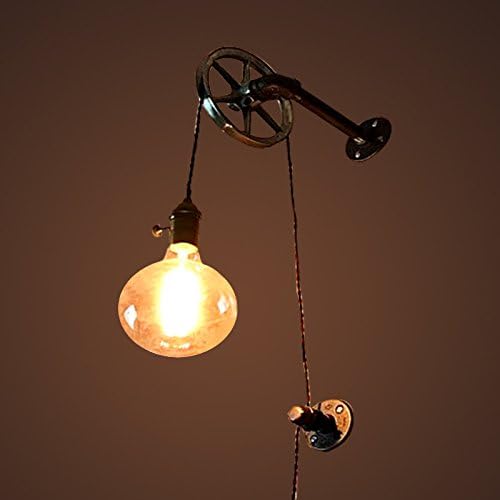 LITFAD Industrial Wall Sconce with Wheel 5.12" Width Adjustable Hanging Cord Wall Lamp Vintage Edison Wall Light with Bronze Look