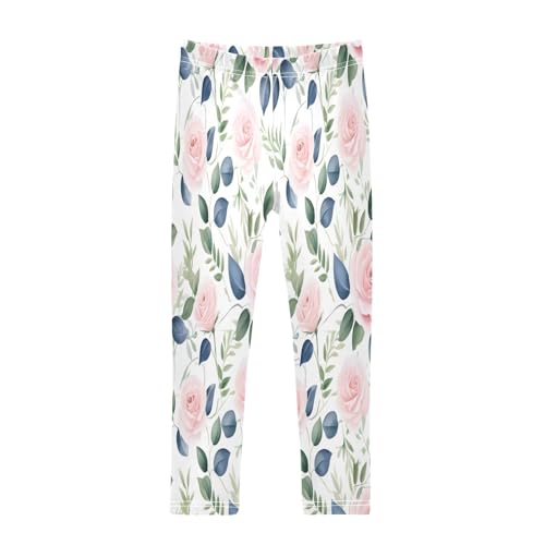 Bolaz Toddler Girls Leggings Printed Yoga Pants Leggings Blue Green Leaves Rose for Kids