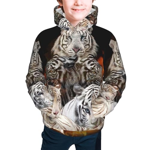 White Tiger Boy, Girls Sports Shirt Youth Pullover Fashion Hooded