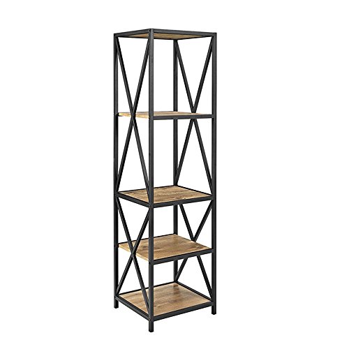 Walker Edison 4 Tier Open Shelf Metal Wood Tall Metal Bookcase Bo...