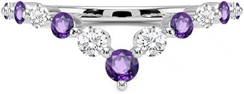Alternate Amethyst & White Diamond V Shape Wedding Band For Women, 14K Gold Finish February Birthstone Diamond Matching Band, Contour Ring, Ladies Chevron Ring