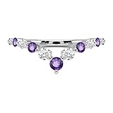 Alternate Amethyst & White Diamond V Shape Wedding Band For Women, 14K Rose Gold Finish February Birthstone Diamond Matching Band, Contour Ring, Ladies Chevron Ring