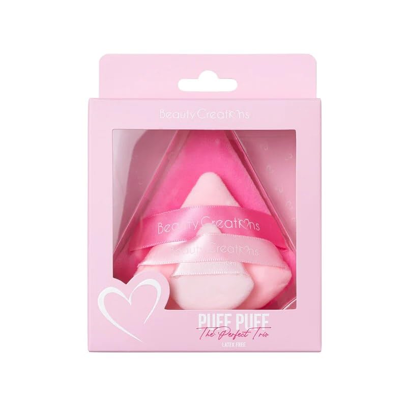Image of triangle puff, pizza puff makeup Puff The Perfect Trio | 3 Set of Pink triangle puff for Makeup Sponges | for Foundation, Liquid, Cream, Powder, Beauty Gift Set Woman, Girl