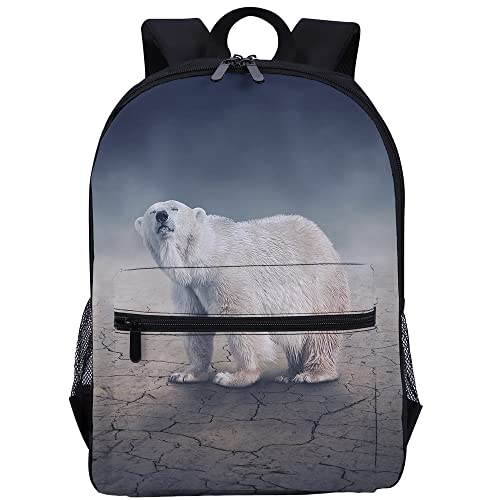 Sacs à dos pour enfant,Sac à dos léger unisexe sac d'école résistant à l'eau sac à dos décontracté convient à un ordinateur portable de 15,6 pouces pour garçons filles hommes et femmes, ours polaire Cover