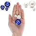 Hicarer 120 Pieces Pearl for Vase Filler Pearl Bead Vase Centerpieces Brush Holder Assorted Round Faux Bead for Crafting, Home Wedding Table Decor 14/20/30 mm (Creamy White, Royal Blue/Navy)