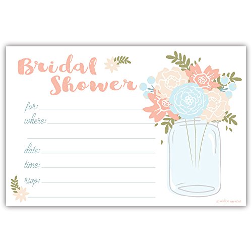 Mason Jar Bridal Shower Invitations - Fill In Style (20 Count) With Envelopes
