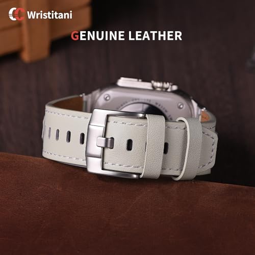 Image of Wristitani Leather Bands Compatible with Apple Watch Band 49mm 46mm 45mm 44mm for Men, Metal Connector & Genuine Leather Straps for iWatch Ultra3 /2 /1 SE3 /2 /1 Series 11 10 9 8 7 6 5 4 [NO Watch and Case]
