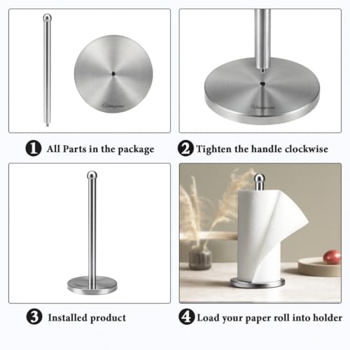 Image of Vintageware Tissue Paper Holder Countertop, Standing Tissue Paper Roll Holder for Kitchen Bathroom, Paper Towel Holder Stand with Weighted Base, Stainless Steel Tissue Paper Holder (Silver, Style-1)
