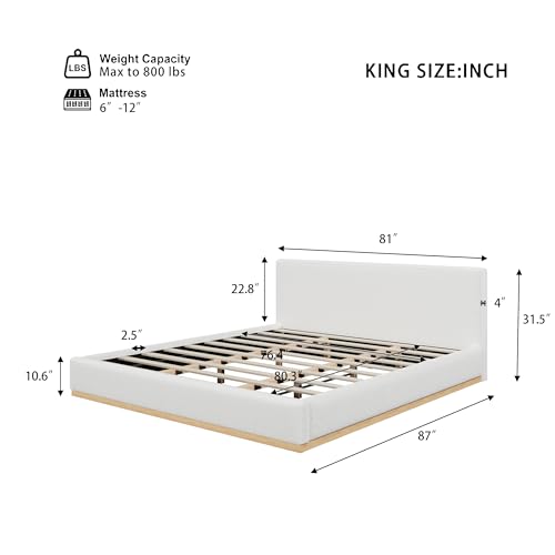 Image of Merax Upholstered Platform Bed Frame, Fabric Headboard, King