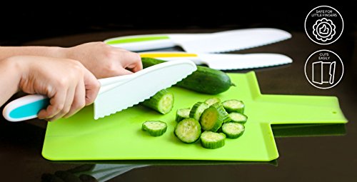 Tovla Jr. Kids Kitchen Knife And Foldable Cutting Board Set: Children's Cooking Knives In 3 Sizes & Colors/Firm Grip, Serrated Edges, Bpa-Free Kids' Knives/Safe Lettuce And Salad Knives… (Green) #TOP1