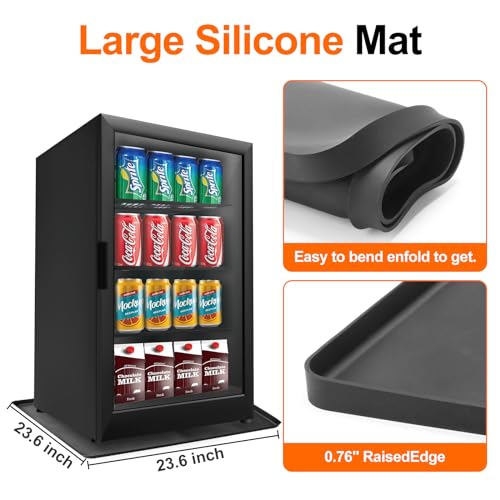 Mini fridge Silicone Mat with Raised Edge, Under Washing Machine Pad Under Mini Refrigerator Freezer Protect From Appliance Leaks Water Spills absorbent (Black, 24'' x 24'') by VANPET - Used condition - Image 2