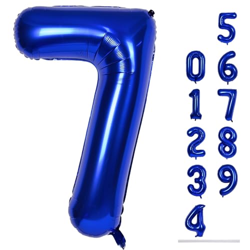 40'' Navy Blue Number 7 Balloon, Self Inflating Foil Number Balloons Set 0-9, Dark Blue Digital 7 Helium Balloon for Boys 7th Birthday Graduation Party Decorations Anniversary Supplies