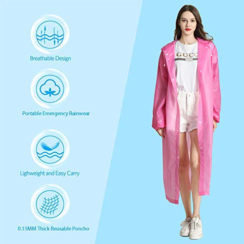 HLKZONE Rain Ponchos for Adults Reusable, 2 Pack Raincoats Emergency Rain Jackets Coats for Men with Hood and Drawstring4
