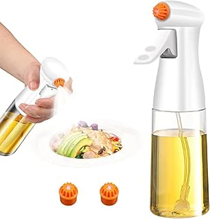 AHOUGER Oil Spray Bottle, 210ml Olive Oil Sprayer with 3 Nozzles Premium Glass Oil Sprayer Mister Oil Dispenser for Air Fryer Kitchen Accessories White