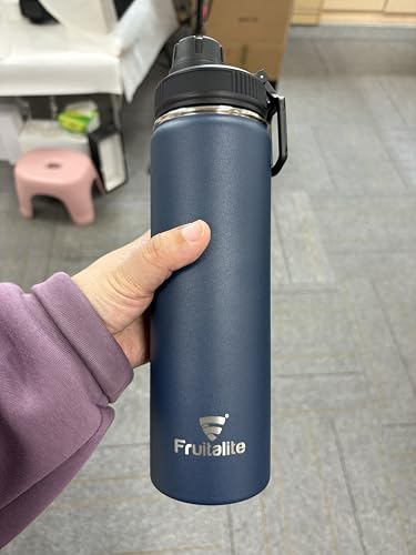 Image of Fruitalite Thermosteel Insulated Fruit Infuser Water Bottle- 700ml with Screw /Spout Lid, Steel Infusion Rod, Infused Detox Recipe eBook, Double-Wall Vacuum Stainless Steel Bottle- Midnight Blue